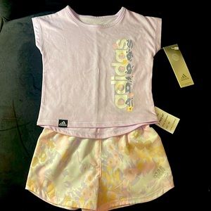 Adidas baby girl, 9 months, 2-piece set lavender and flowers.